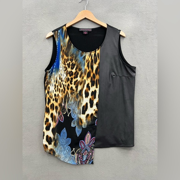 Hayley Matthews Women’s XL Black Leopard Print Vegan Leather Top - Picture 1 of 9